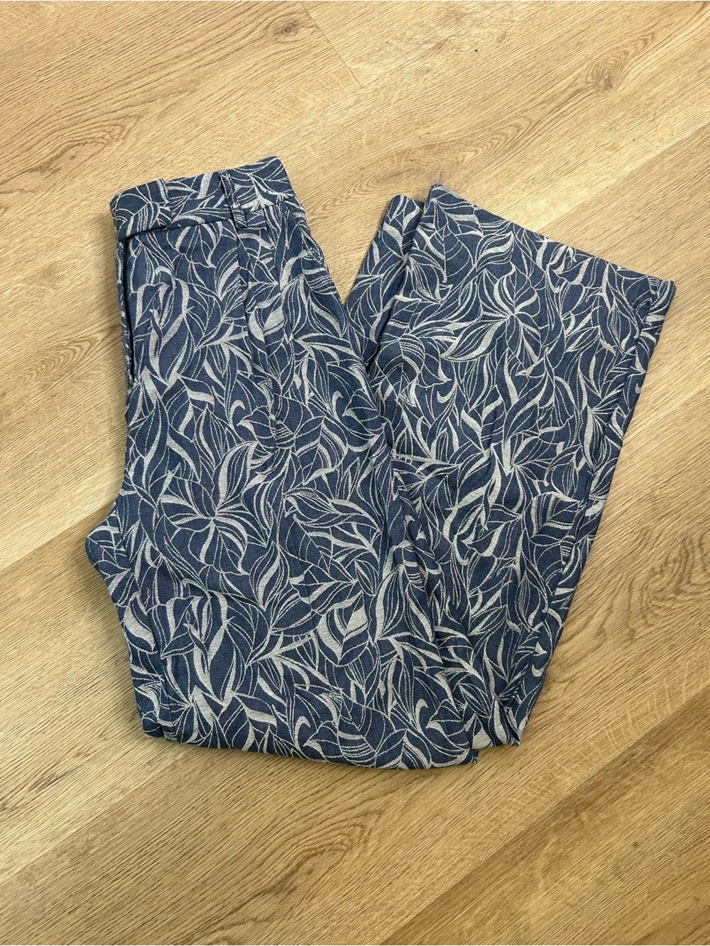 NWT J. McLaughlin 100% Cotton Denim Leaf Lover Print Wide Leg Trouser Pant